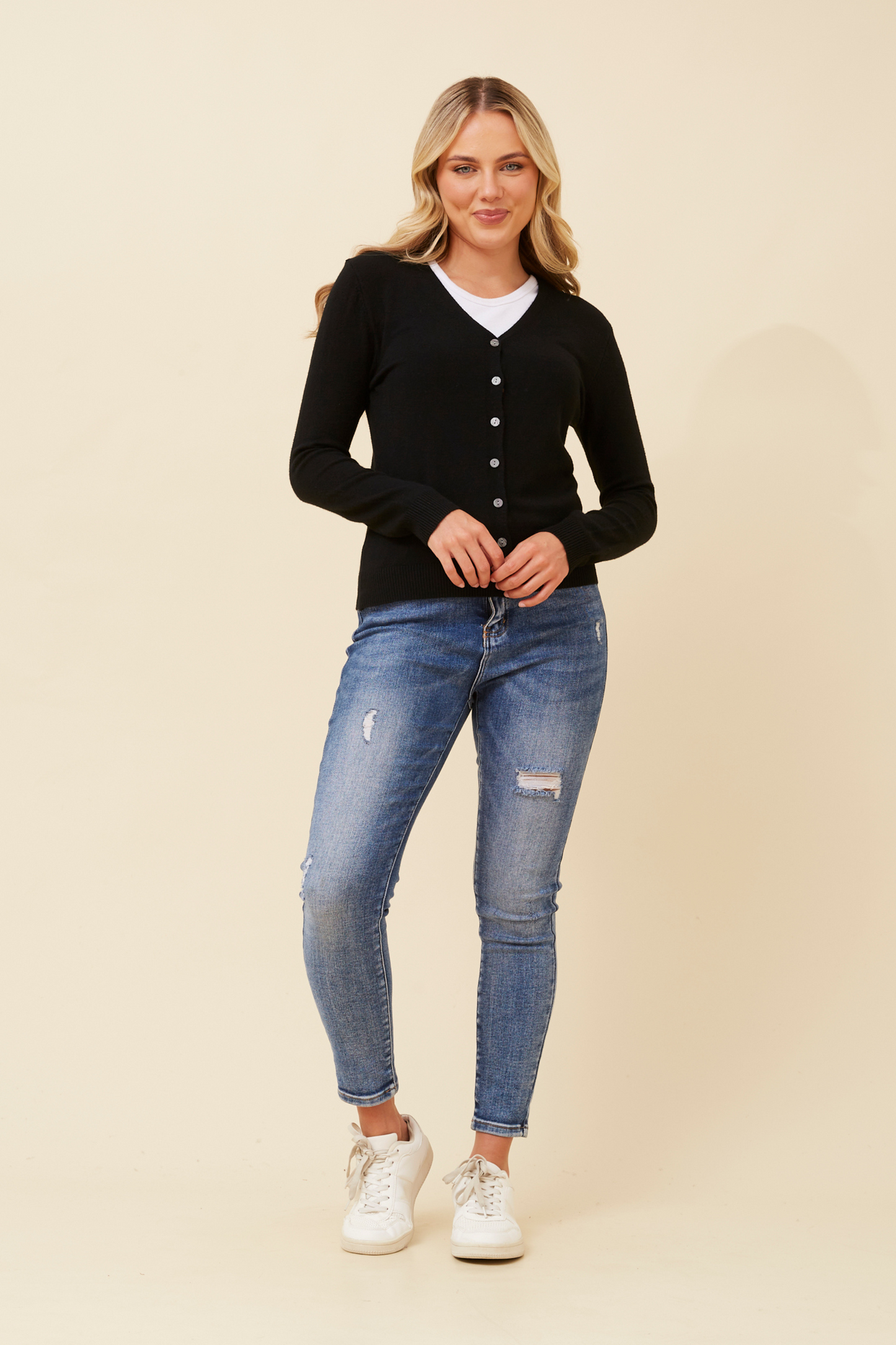 Collette Lightweight Solid Cardigan Button Front Long Sleeves